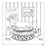 Colour Your Own Dachshunds On A Dog Bed image 0
