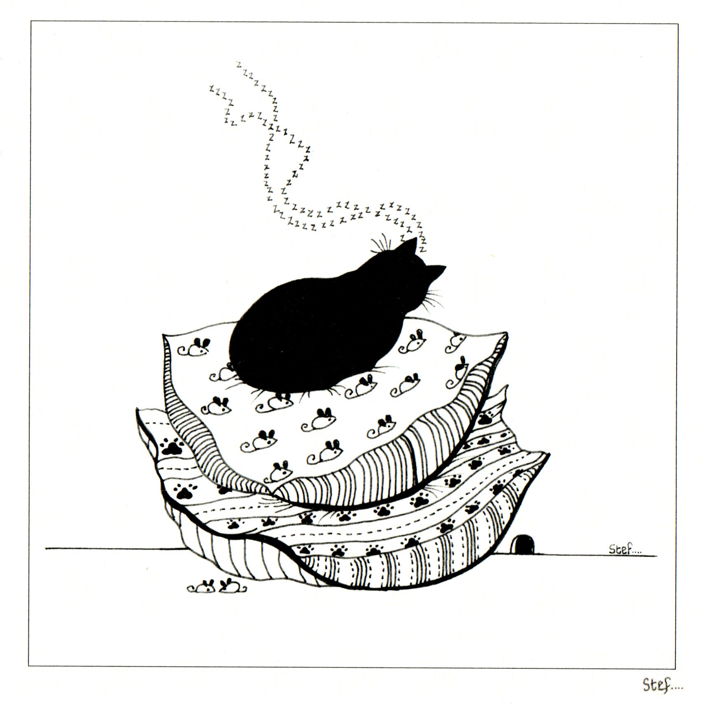 Colour Your Own Cat Sat On A Cushion Sleeping — wholesale greeting card