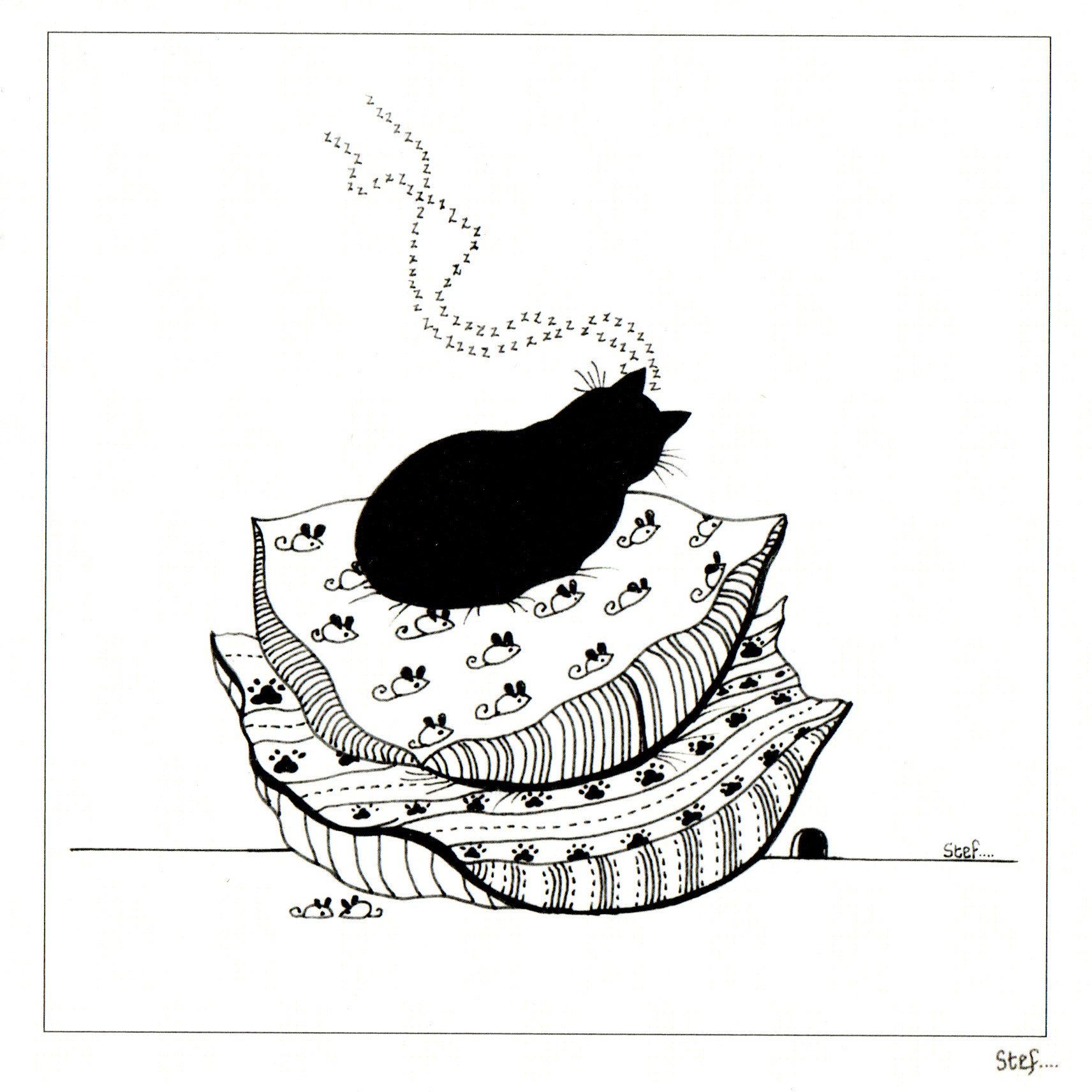 Colour Your Own Cat Sat On A Cushion Sleeping — wholesale greeting card