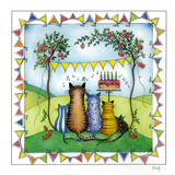Five Cats Celebrating A Birthday in a garden — wholesale greeting card