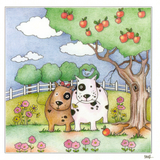 Two dogs in the countryside under an apple tree image 0