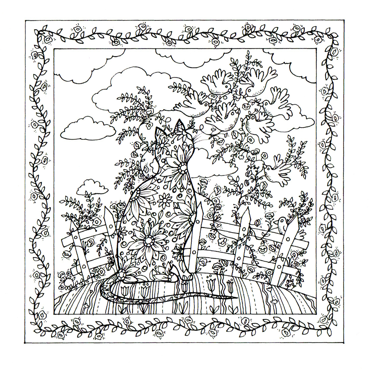 Colour Your Own Cats A Cat Watching Doves — wholesale greeting card