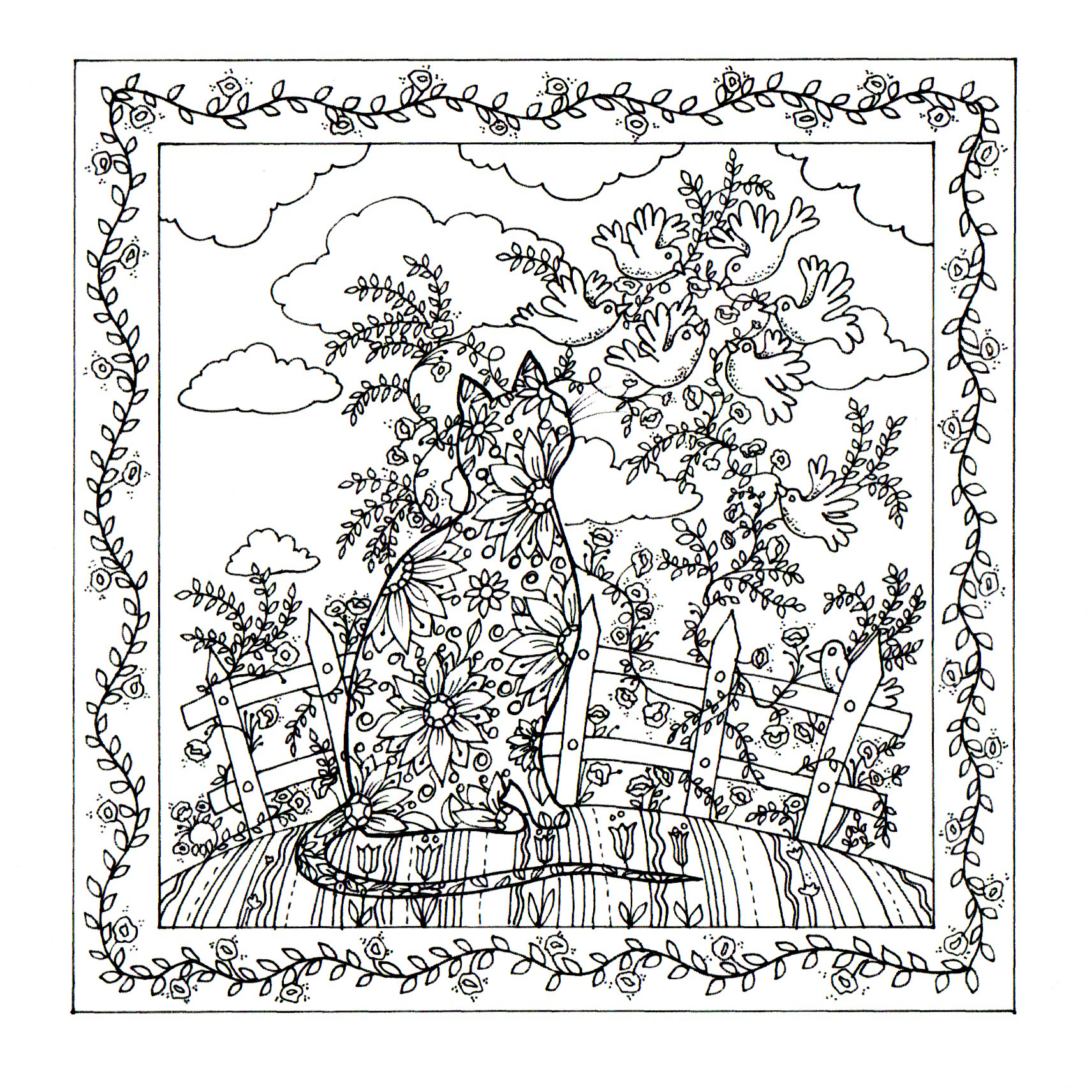 Colour Your Own Cats A Cat Watching Doves — wholesale greeting card