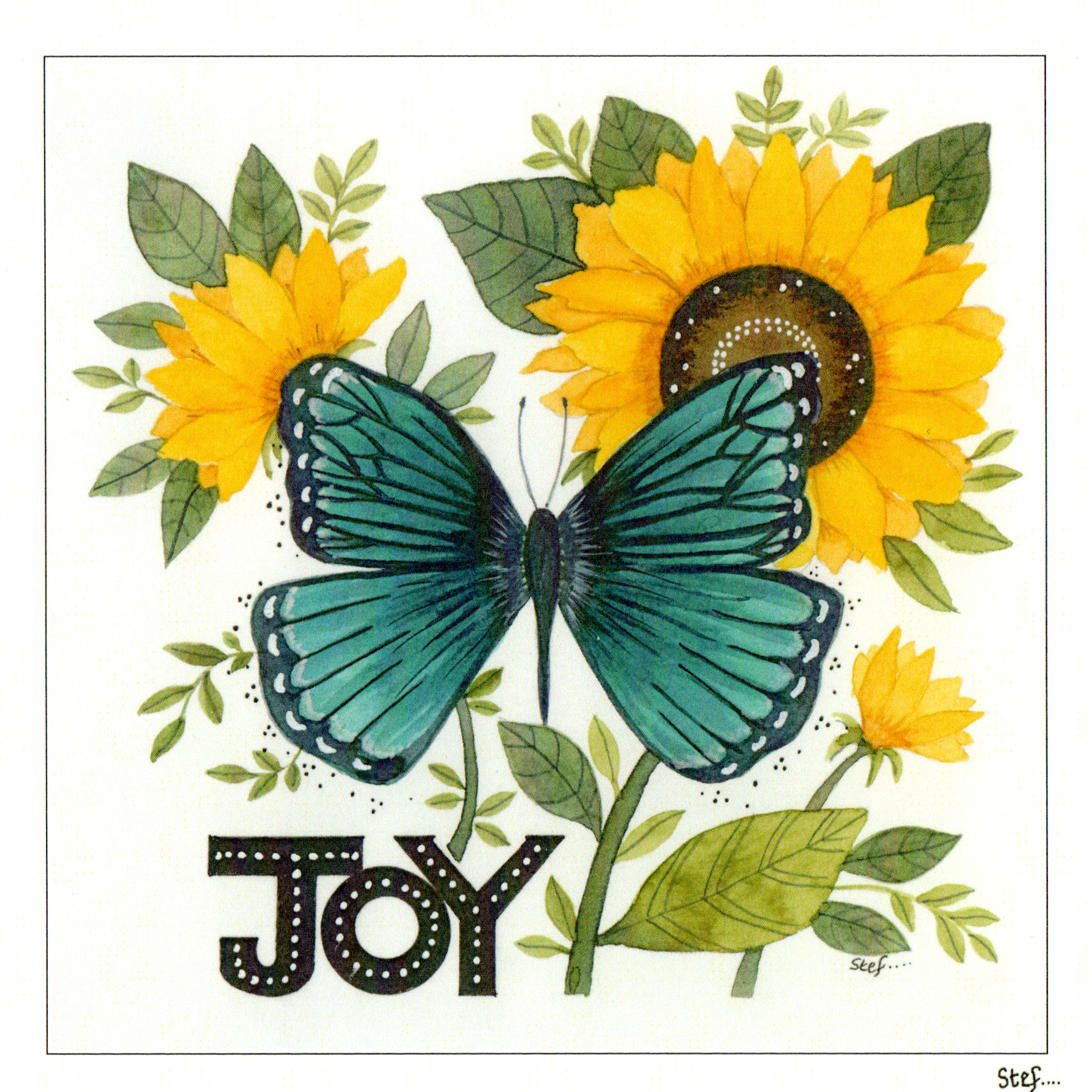 A sunflower card featuring the word JOY — wholesale greeting card