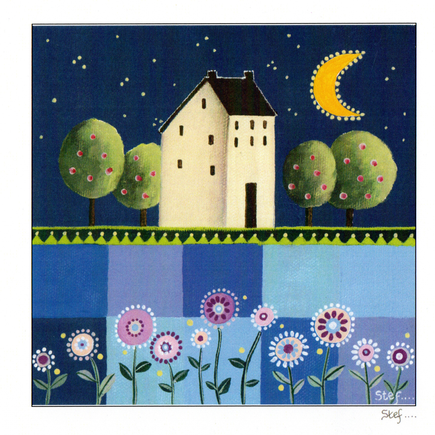 A Card Featuring A House In The Night Sky — wholesale greeting card