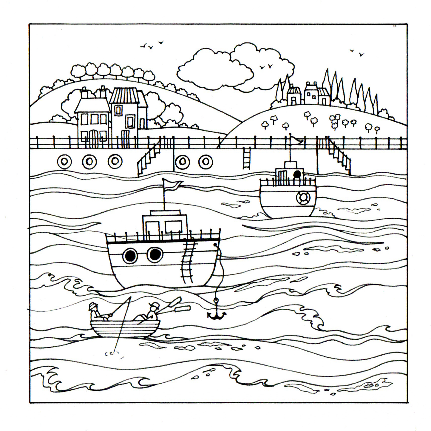 Colour Your Own Two Boats At Sea — wholesale greeting card