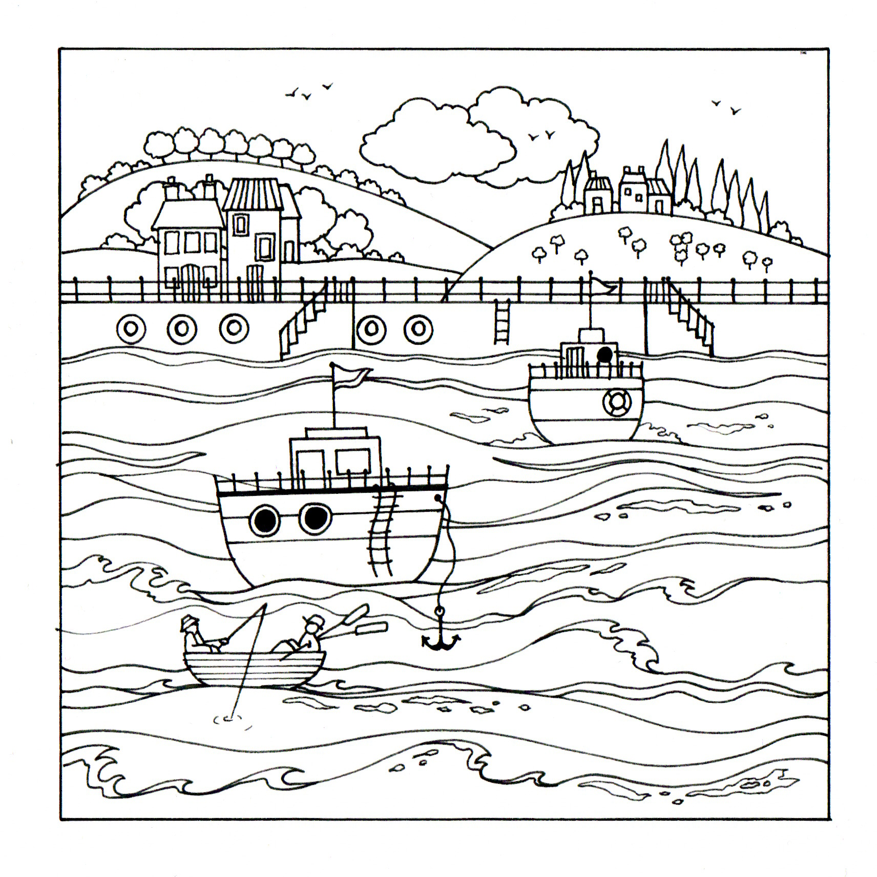 Colour Your Own Two Boats At Sea — wholesale greeting card