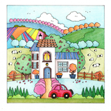 landscape scene of cottage and row of trees on a hill — wholesale greeting card
