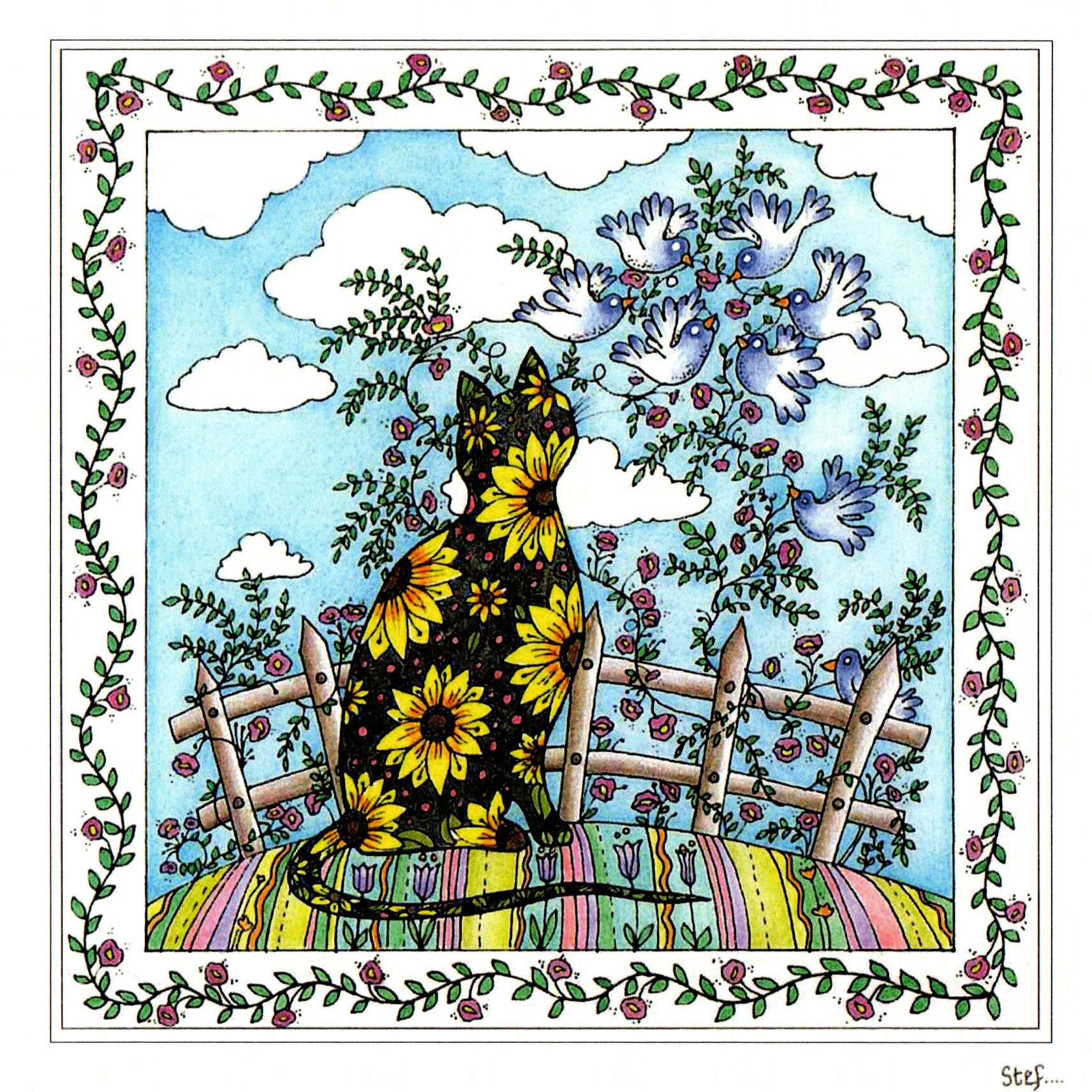 A Beautiful Sunflower Patterned Cat — wholesale greeting card