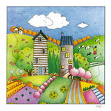 Houses on  in a countryside scene — wholesale greeting card