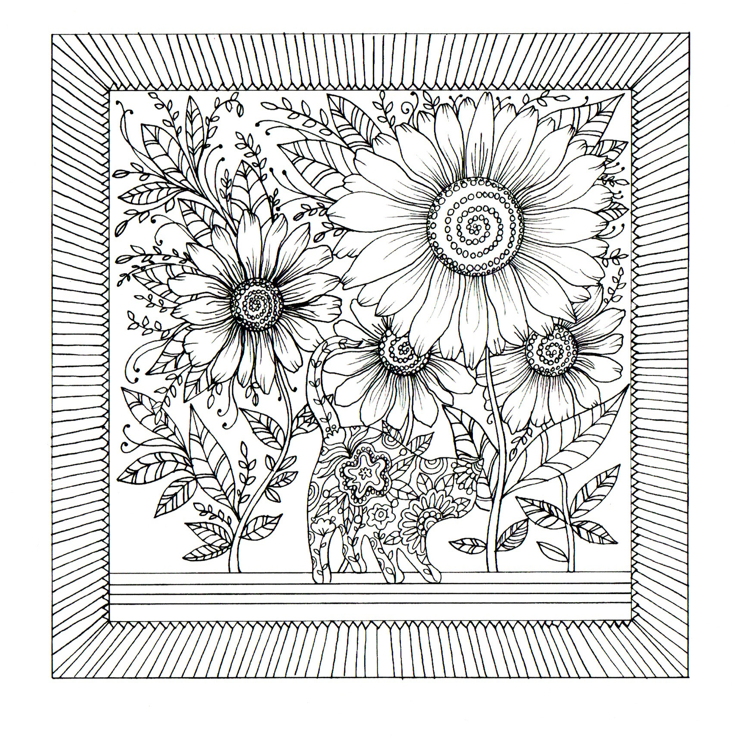 colour your own cat under the sunflowers — wholesale greeting card