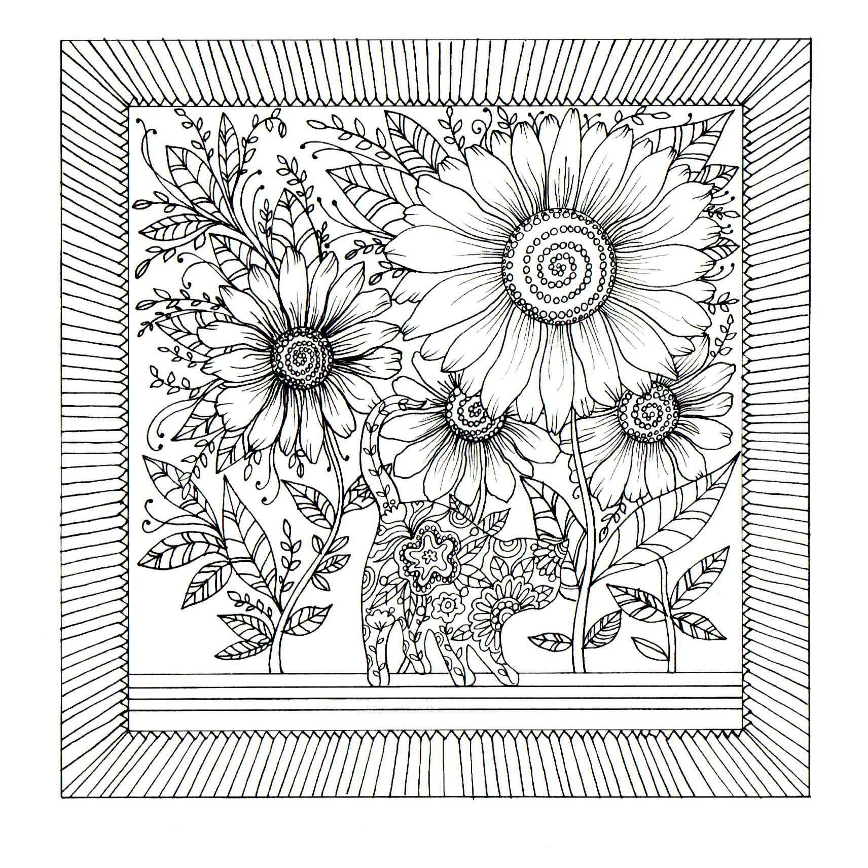 colour your own cat under the sunflowers — wholesale greeting card