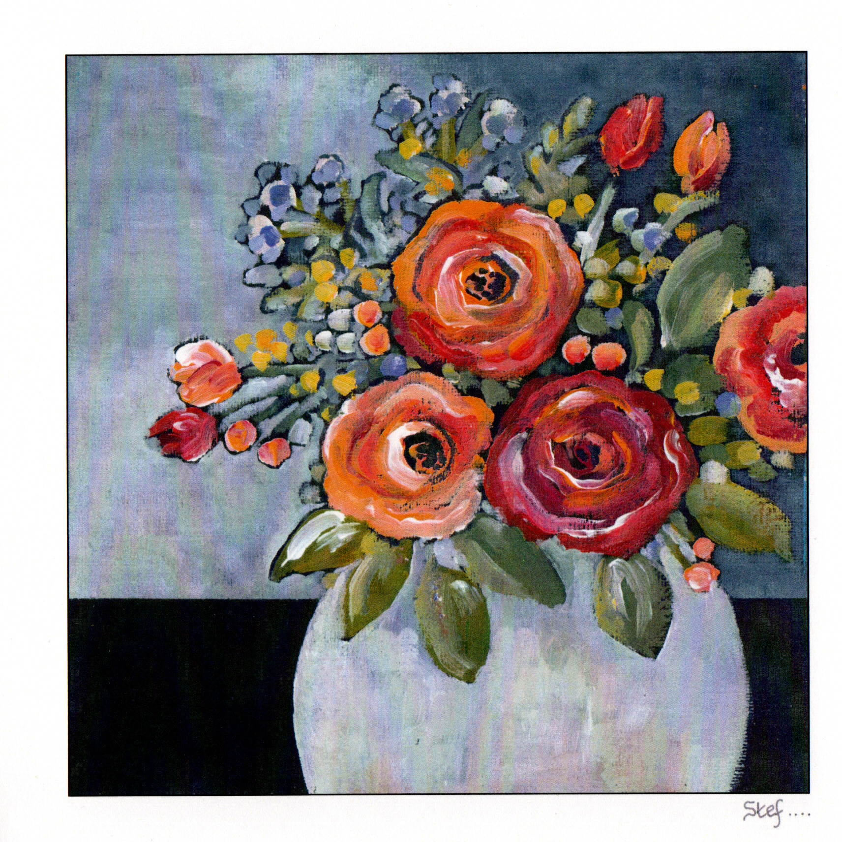 Floral vase card colourful flower design — wholesale greeting card