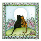 Two cuddly cats staring at the moon — wholesale greeting card