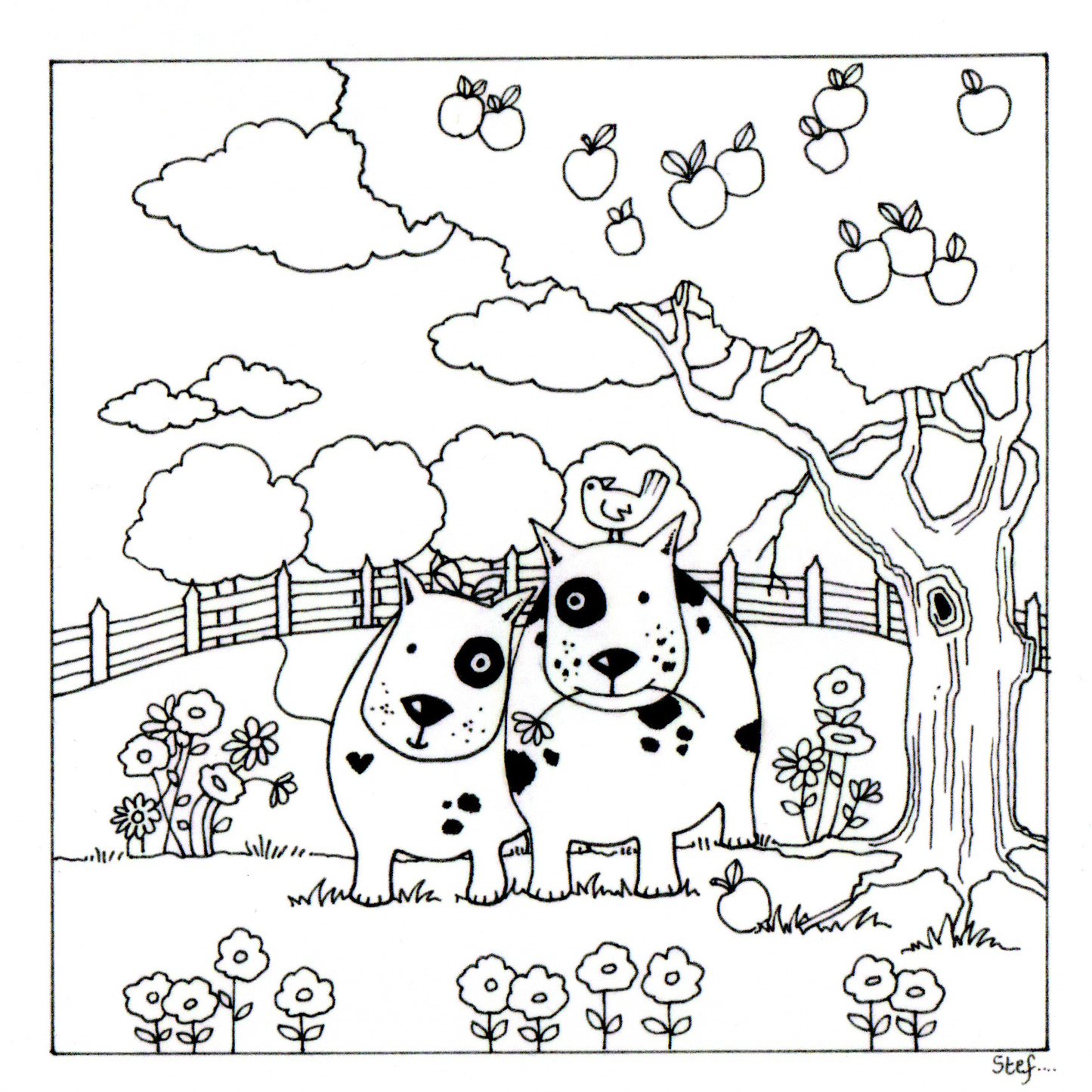 Colour Your Own Two Dogs In A Field — wholesale greeting card