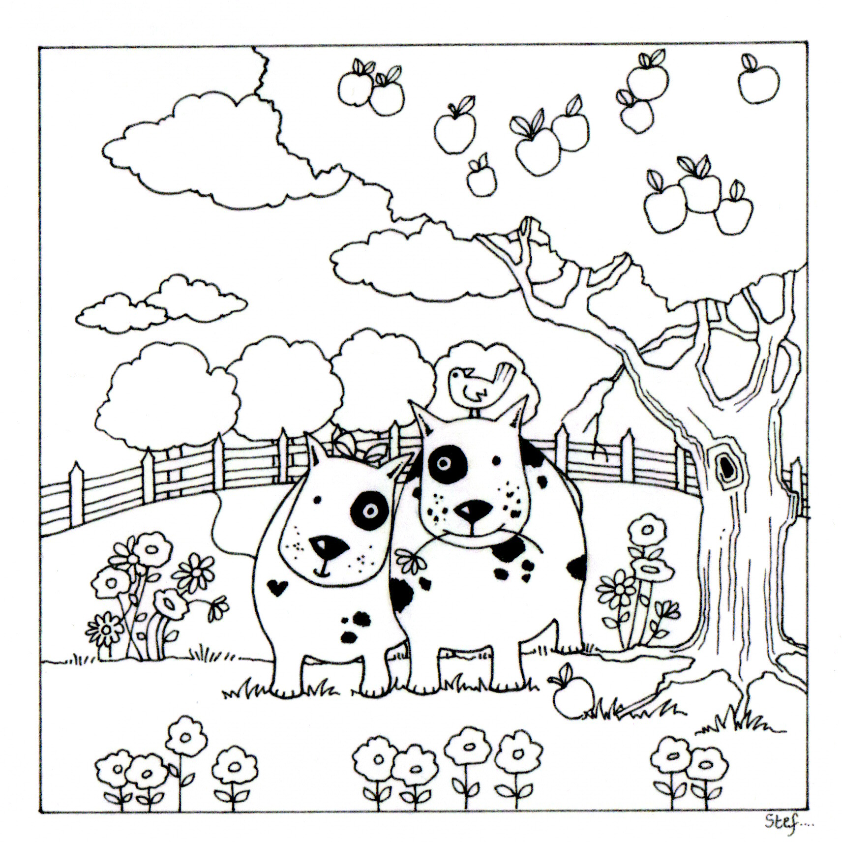 Colour Your Own Two Dogs In A Field — wholesale greeting card