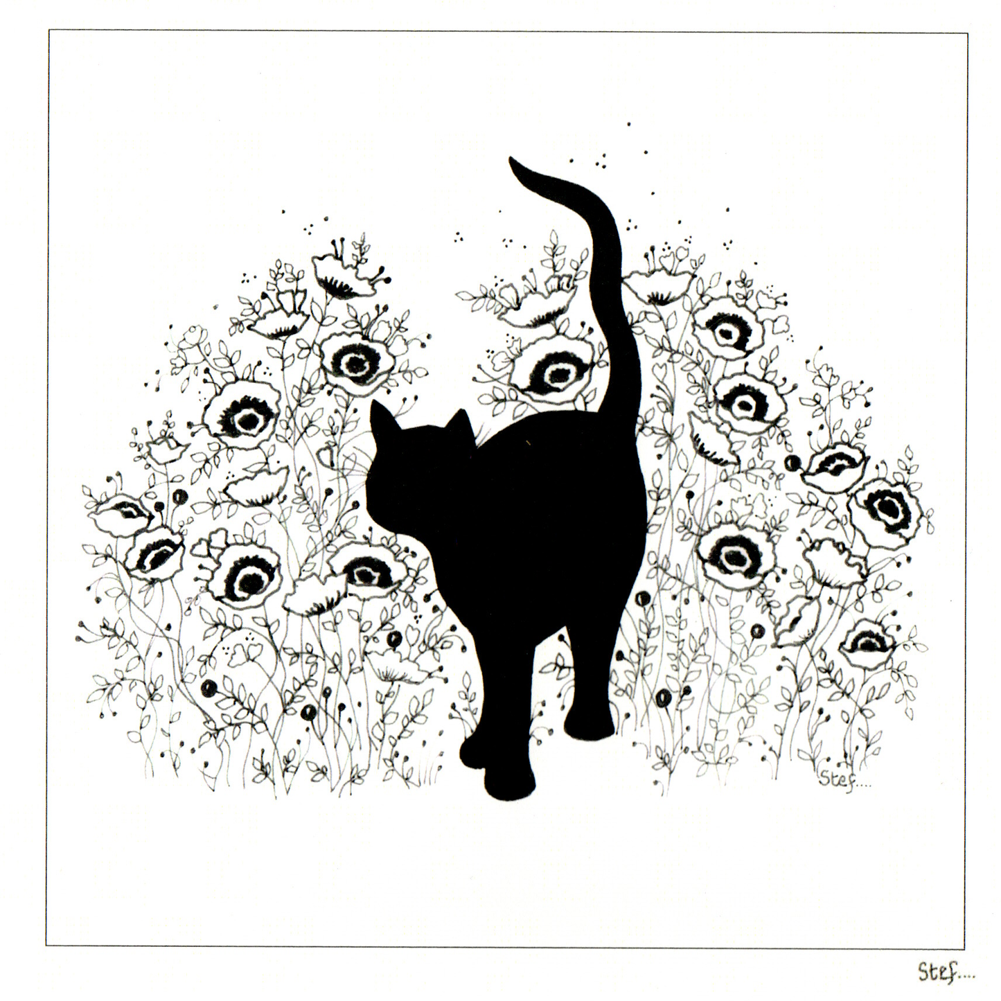 Colour Your Own A Black Cat In A Poppy Field — wholesale greeting card