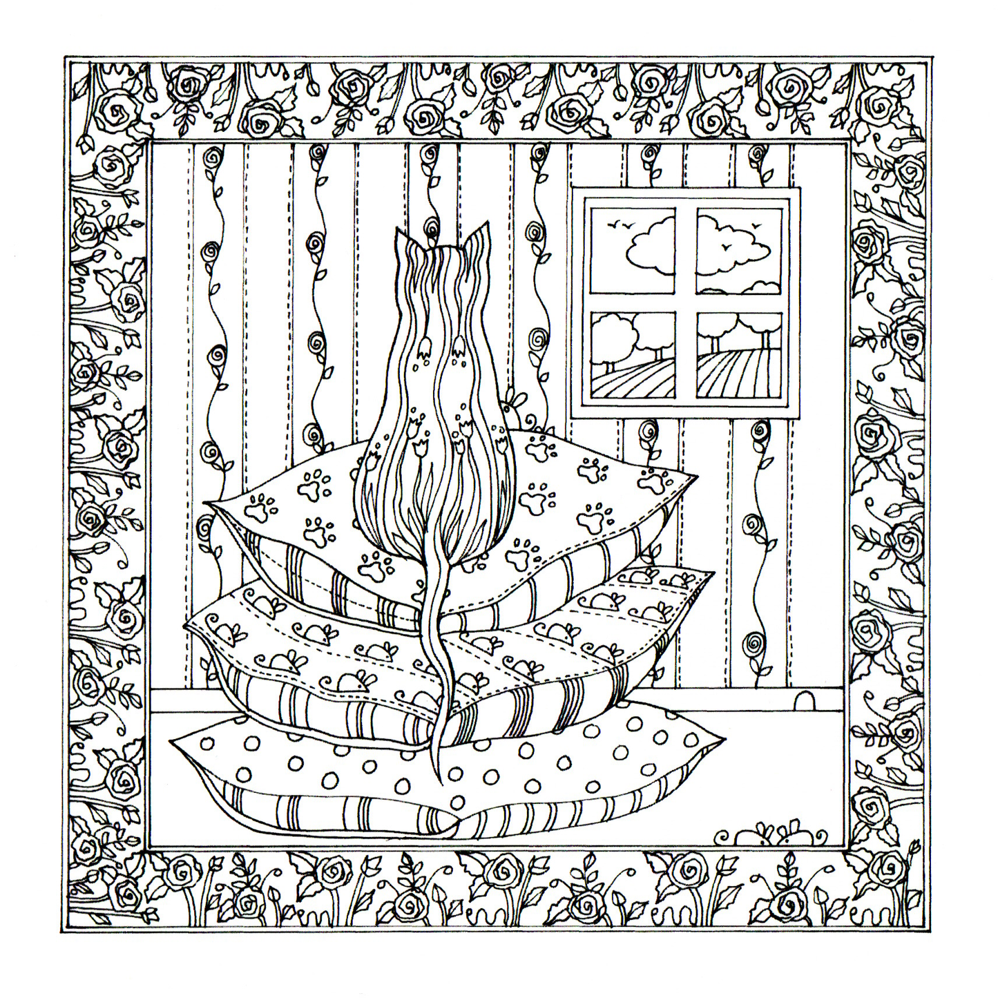 Colour Your Own Cat On Cushions — wholesale greeting card