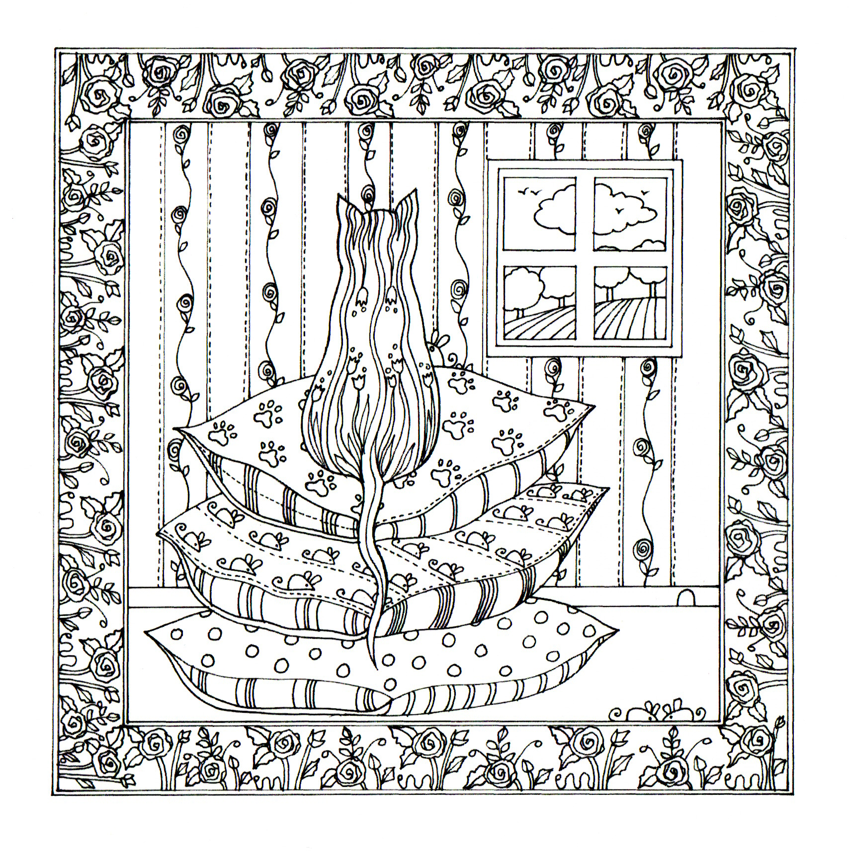 Colour Your Own Cat On Cushions — wholesale greeting card