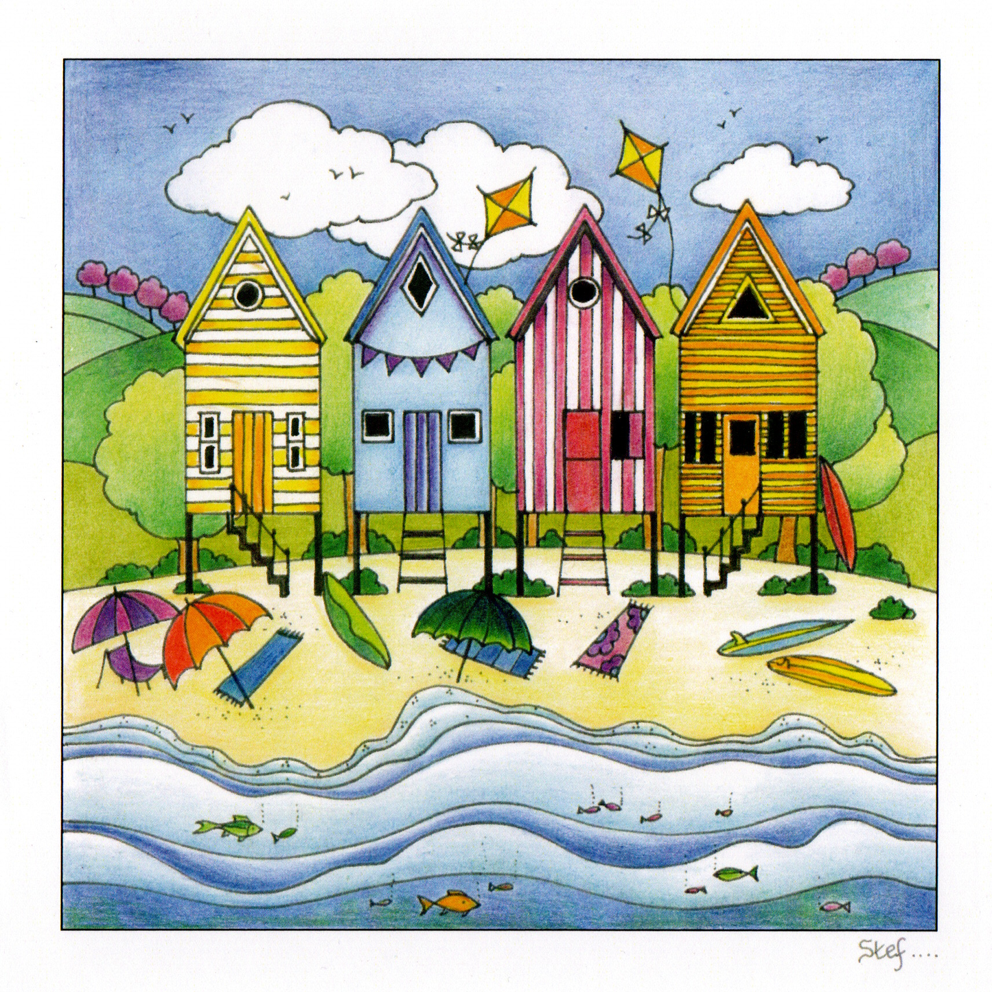 Beach Huts At The Seafront — wholesale greeting card