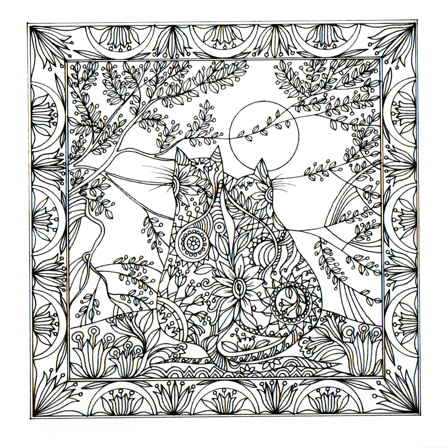 colour your own cat's cuddling and looking at the sun — wholesale greeting card