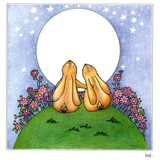 Two hares looking up to the moon — wholesale greeting card