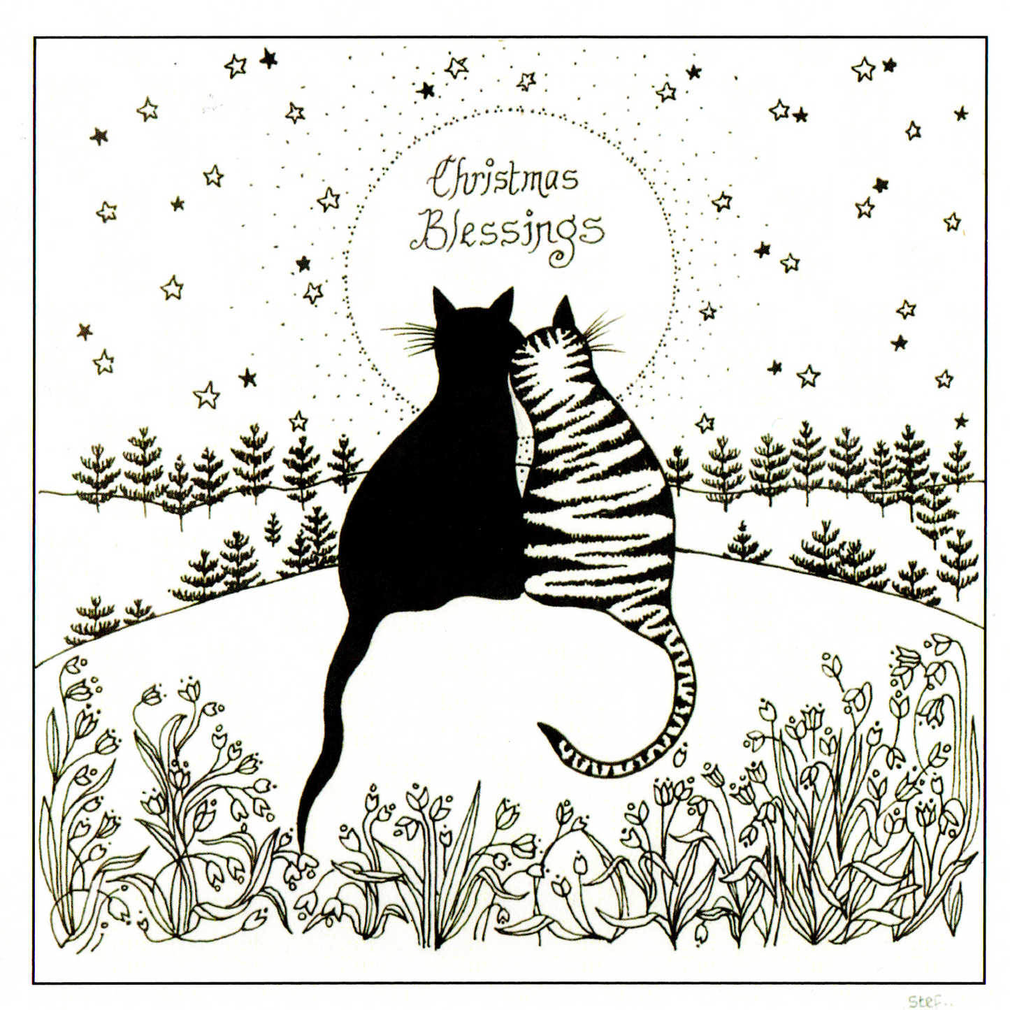 colour your own Two Cats Christmas Blessings — wholesale greeting card