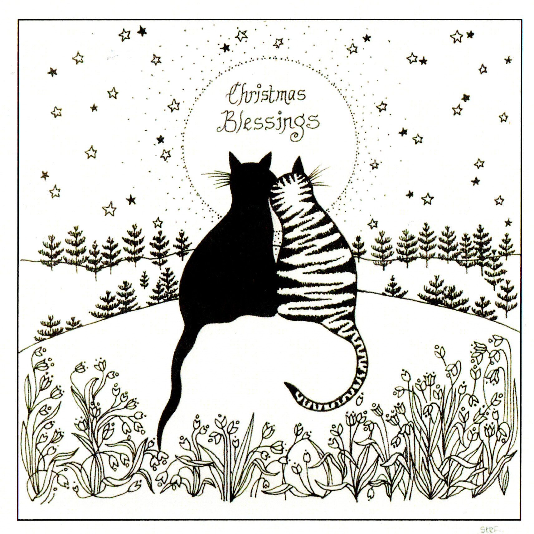 colour your own Two Cats Christmas Blessings — wholesale greeting card