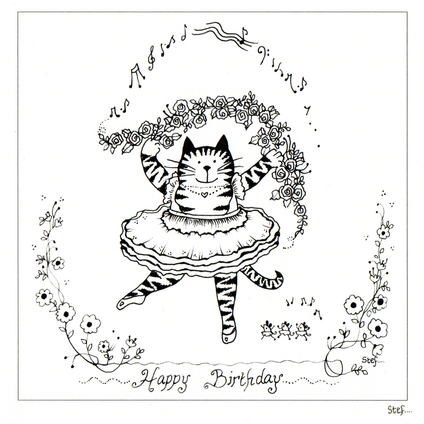 Colour Your Own dancing Cat — wholesale greeting card