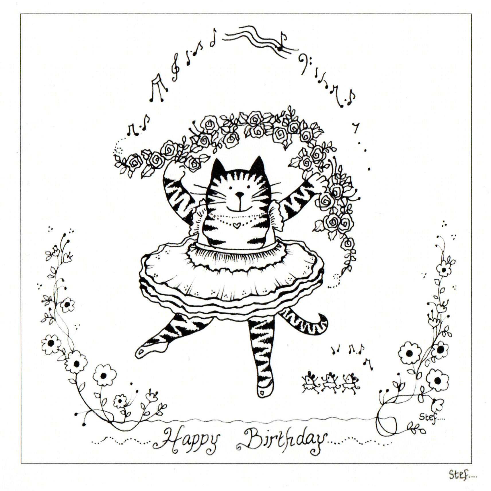 Colour Your Own dancing Cat — wholesale greeting card