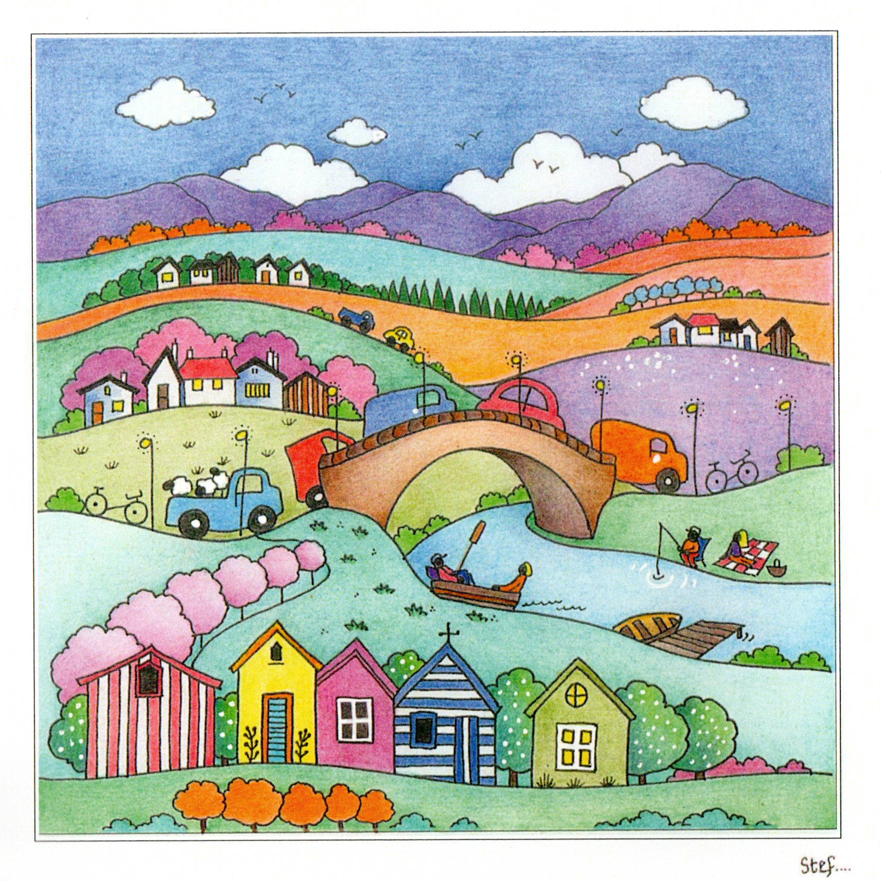 landscape scene of cars driving over a bridge image 0