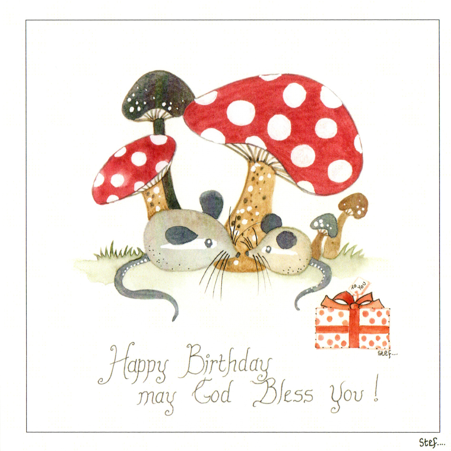 Christian  Mice and mushrooms Happy Birthday — wholesale greeting card