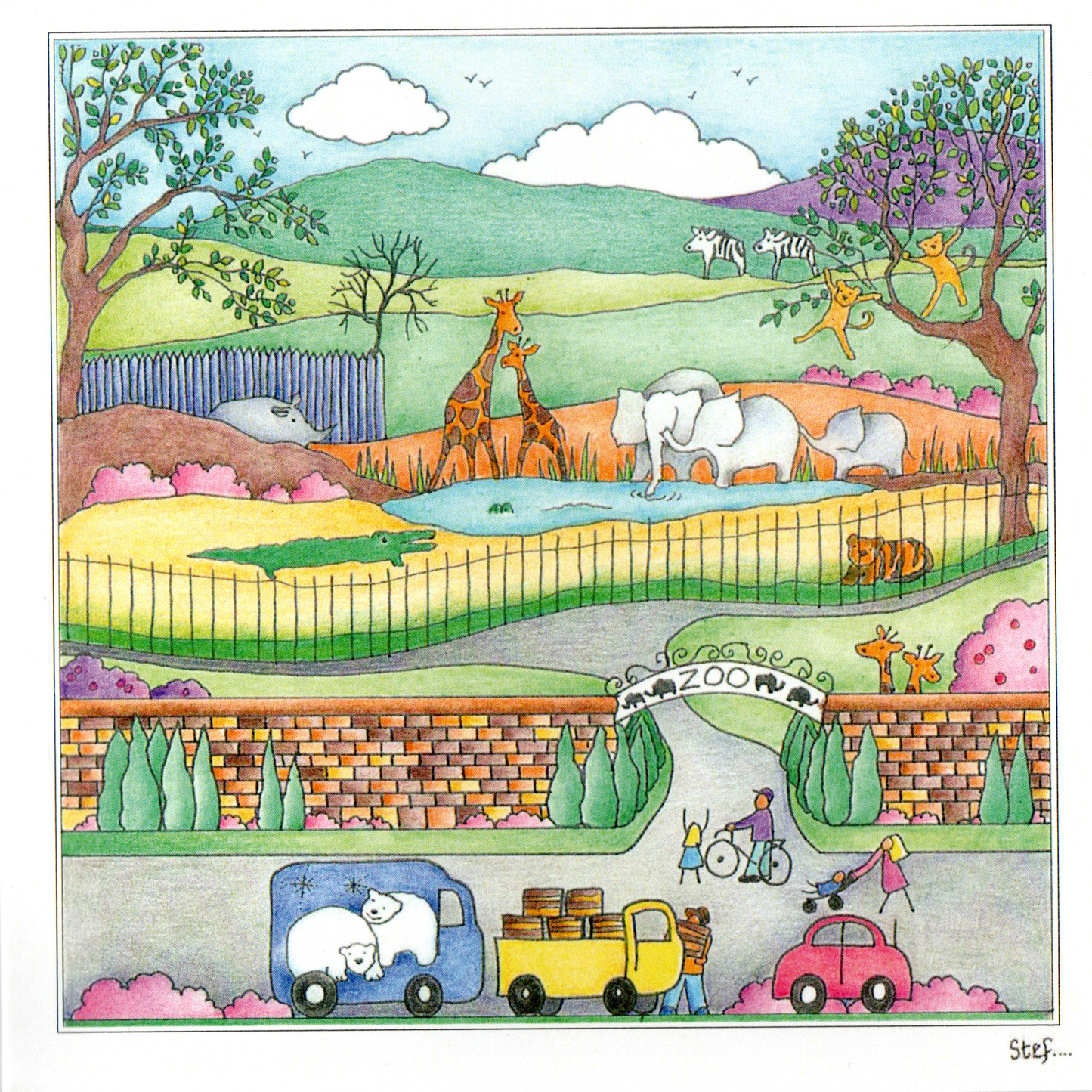 This Playful Card Shows A Colourful Zoo Scene — wholesale greeting card