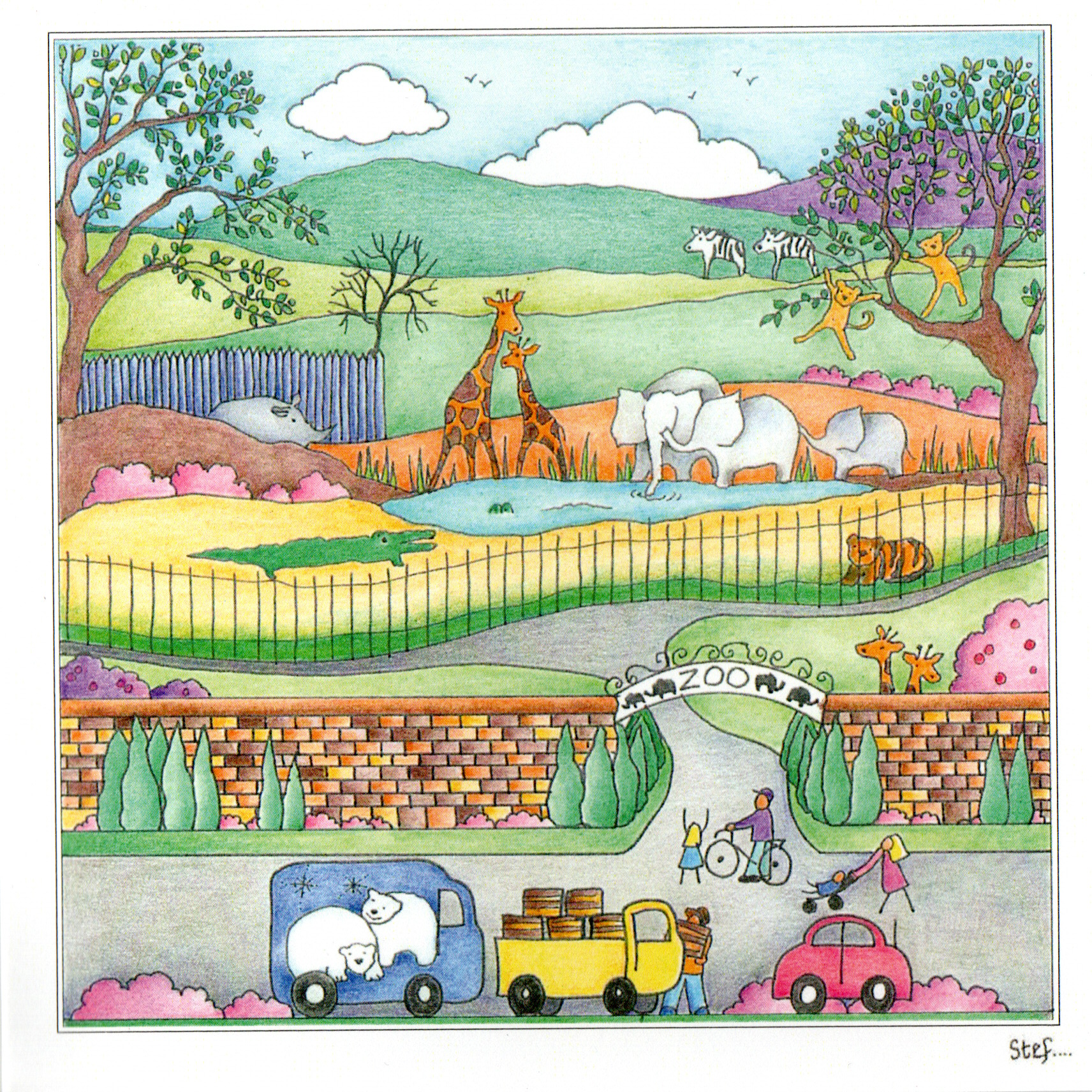 This Playful Card Shows A Colourful Zoo Scene — wholesale greeting card