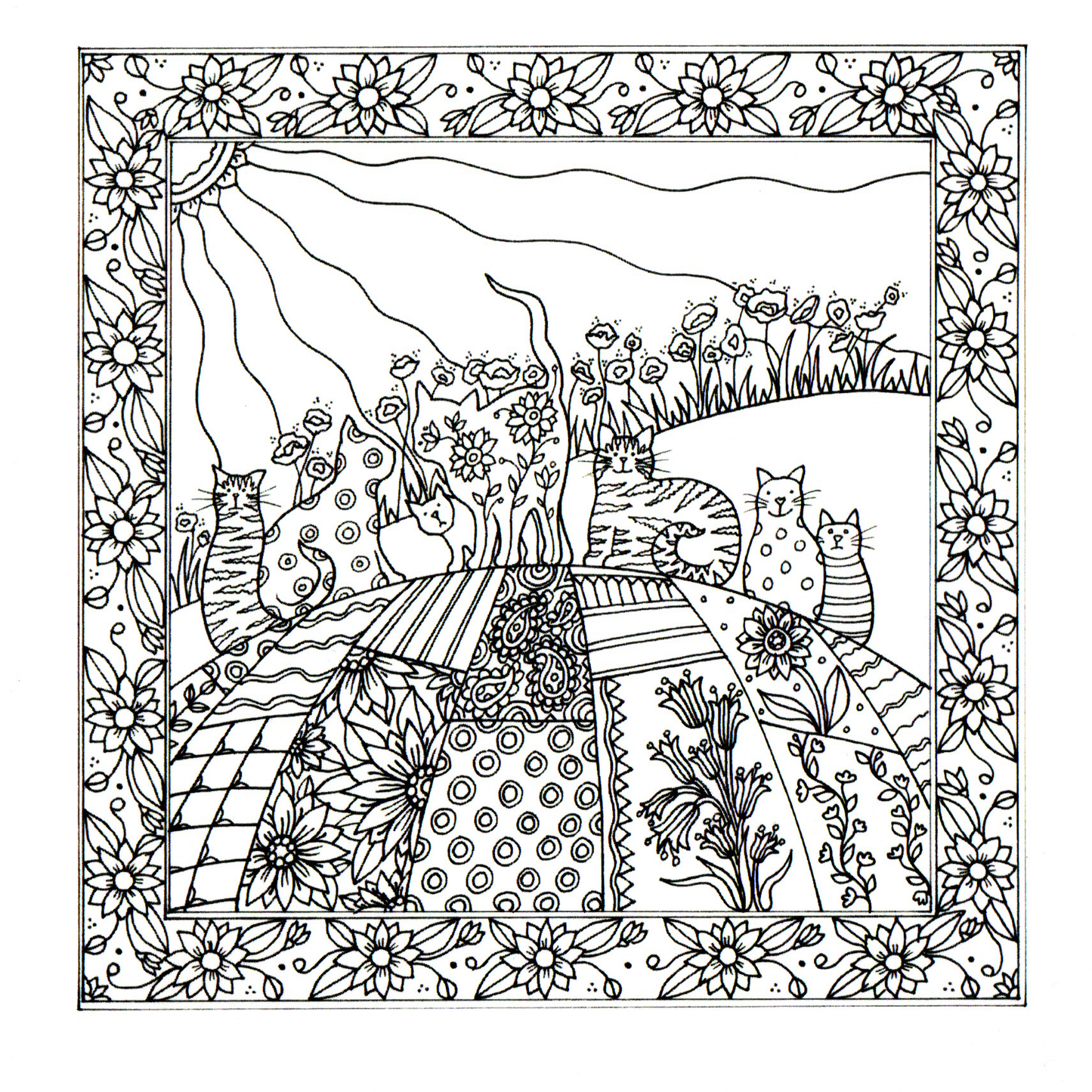 Colour Your Own Cats On A Summers Day — wholesale greeting card