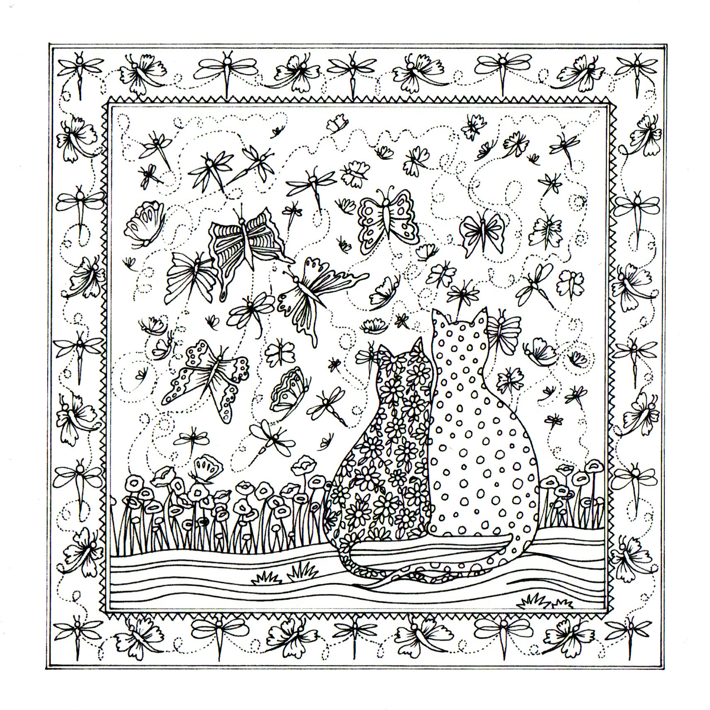 Colour Your Own Cats Watching Butterflies — wholesale greeting card