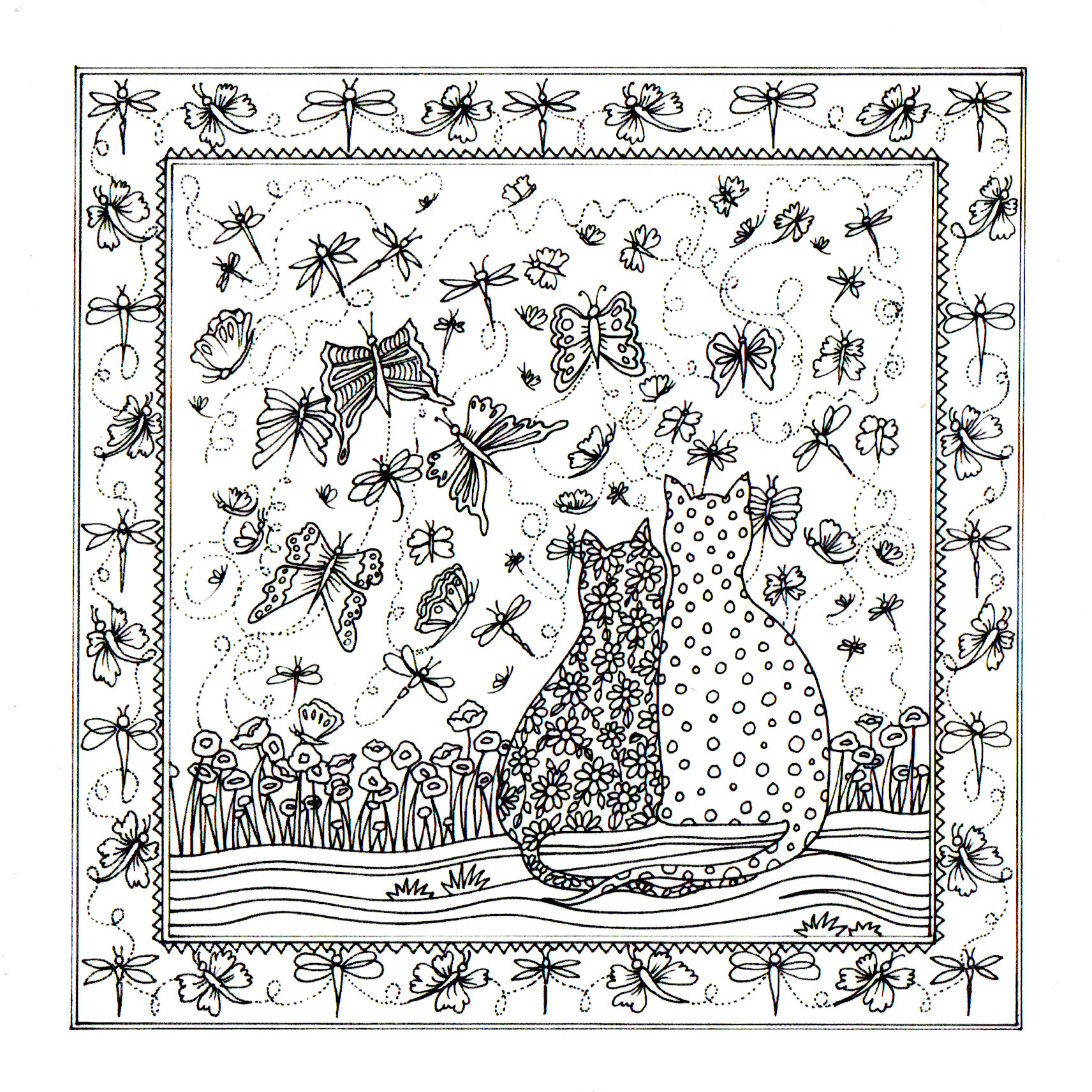 Colour Your Own Cats Watching Butterflies — wholesale greeting card