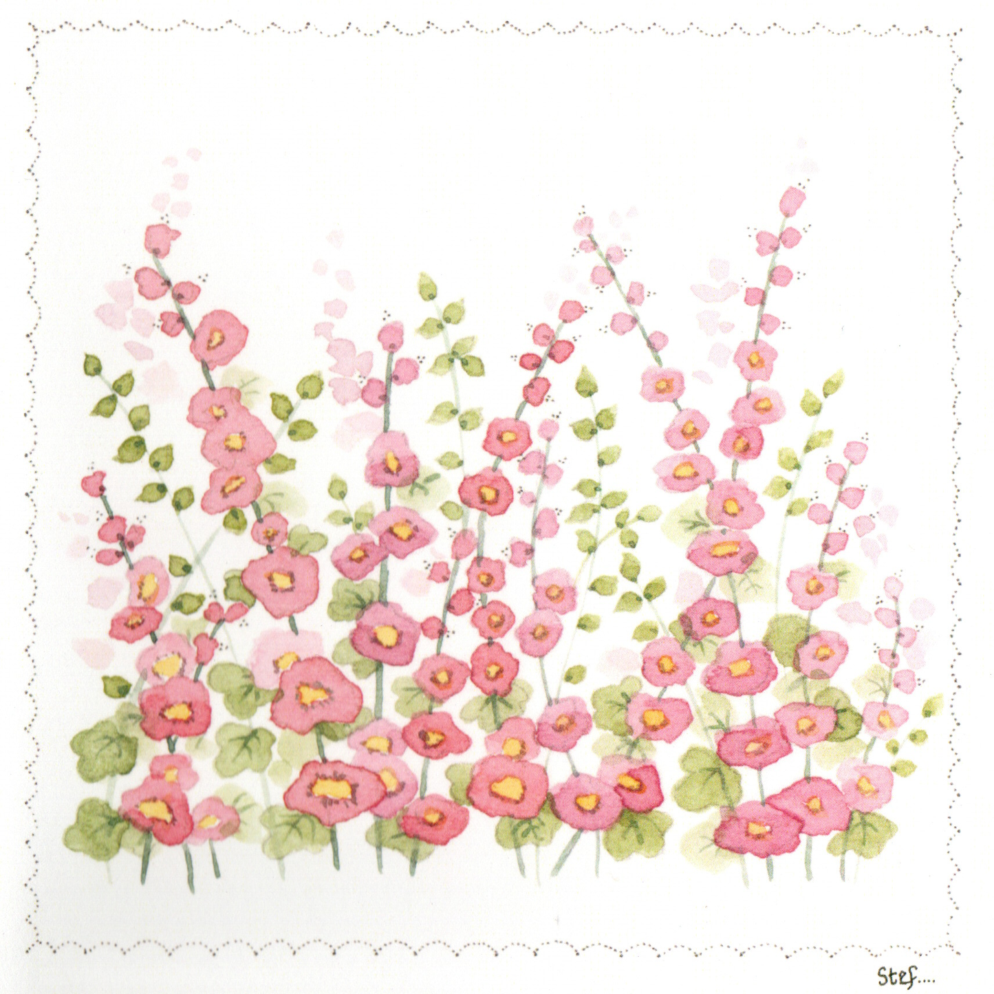 Pink Hollyhock Flower Card Birthday Get Well Thank You — wholesale greeting card