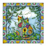 Two romantic cats looking up at a full moon — wholesale greeting card
