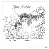 Colour Your Own Happy Birthday Highland Cow — wholesale greeting card
