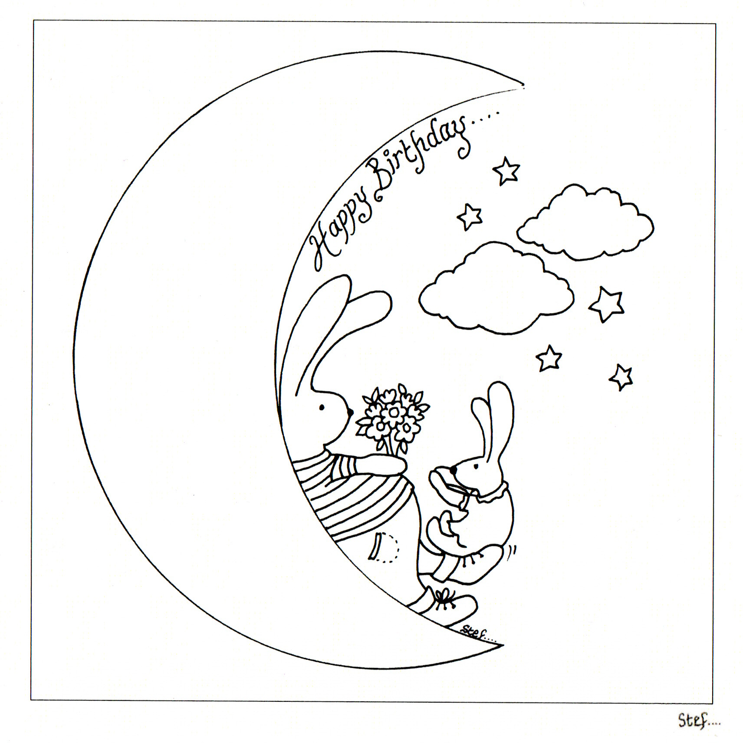 Colour Your Own Happy Birthday Hares On The Moon — wholesale greeting card