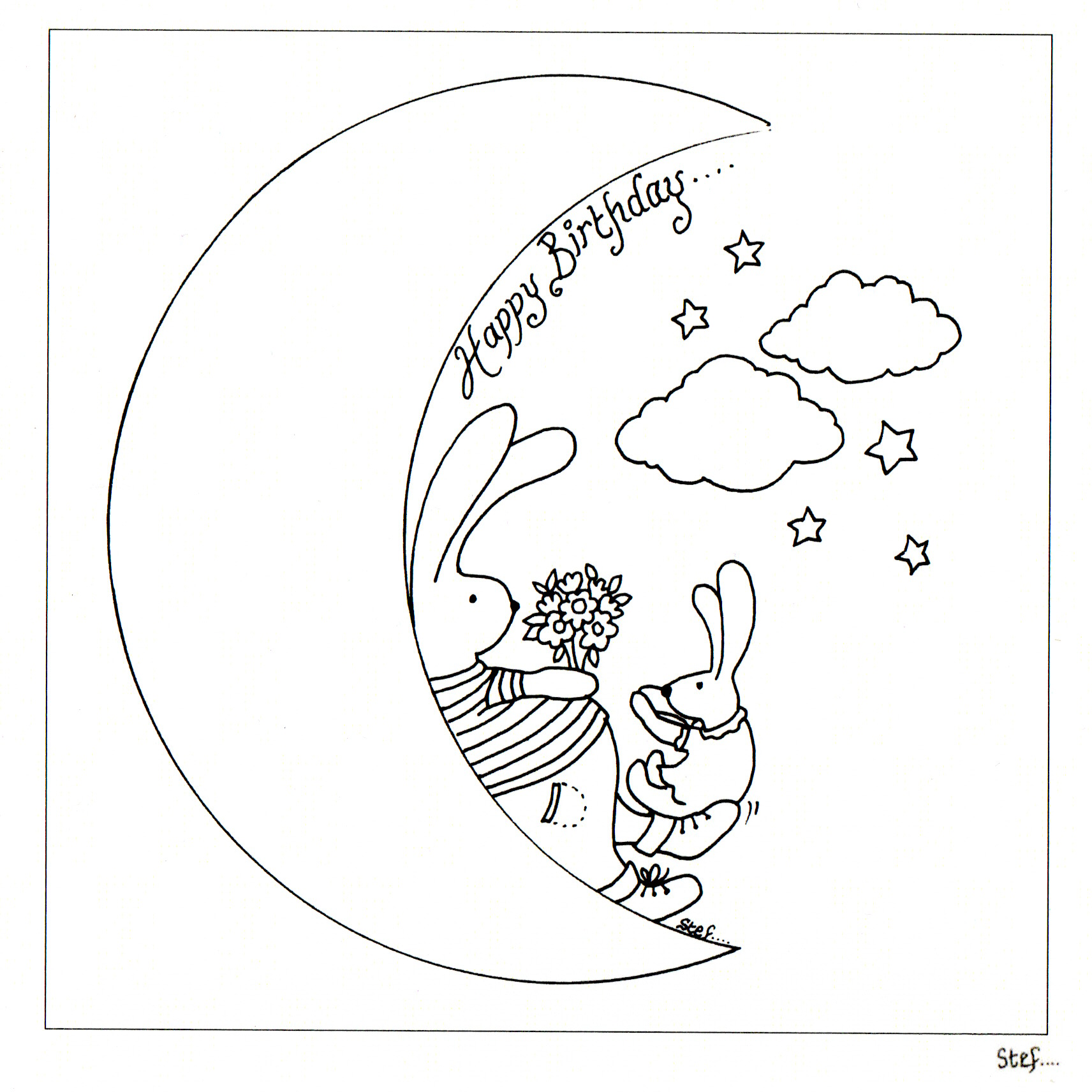 Colour Your Own Happy Birthday Hares On The Moon — wholesale greeting card
