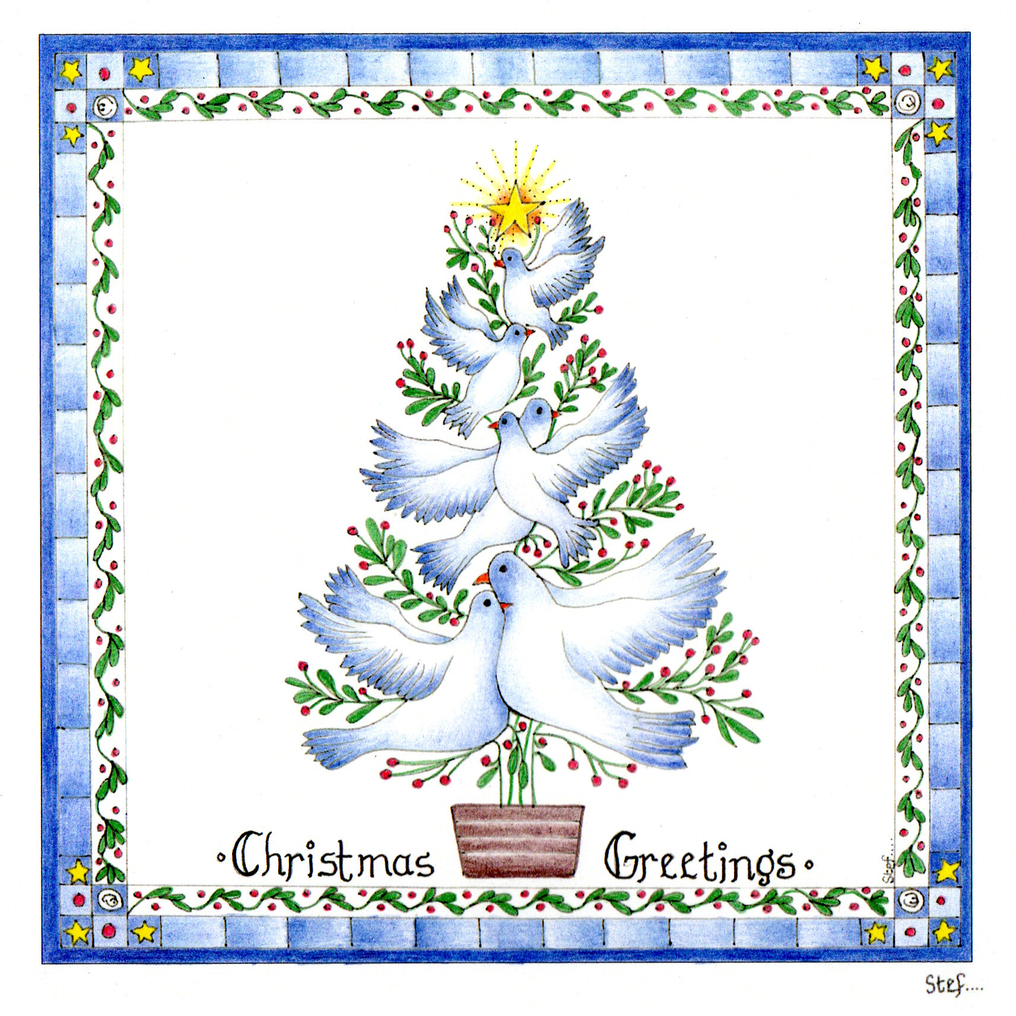 Christmas Tree With White Doves In A Tree Shape — wholesale greeting card
