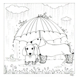 Colour Your Own Two Dachshunds In The Rain — wholesale greeting card