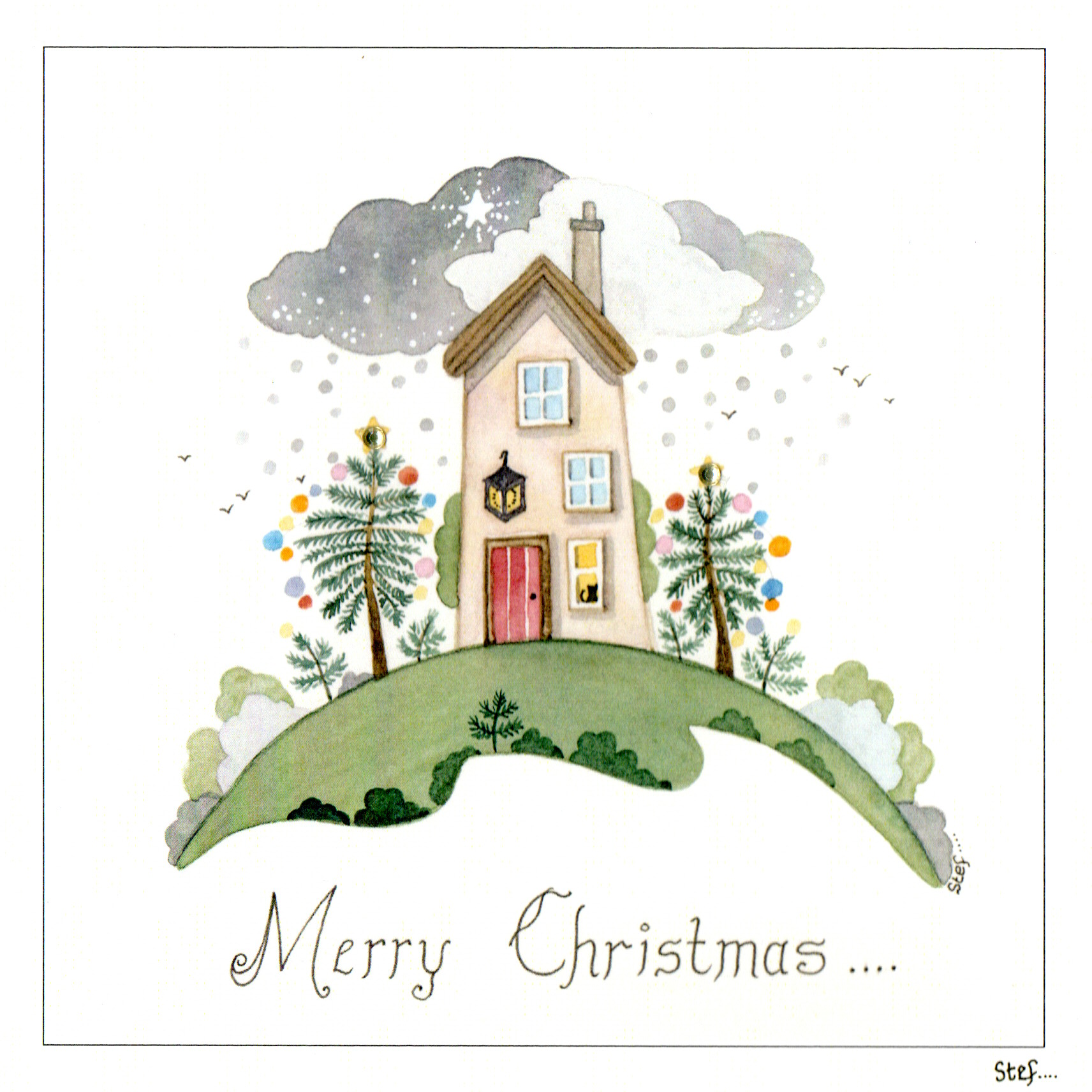 Christmas House Starting Snow Scene Card — wholesale greeting card