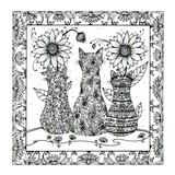Colour Your Own Cats Three Cats Looking At Sunflowers — wholesale greeting card