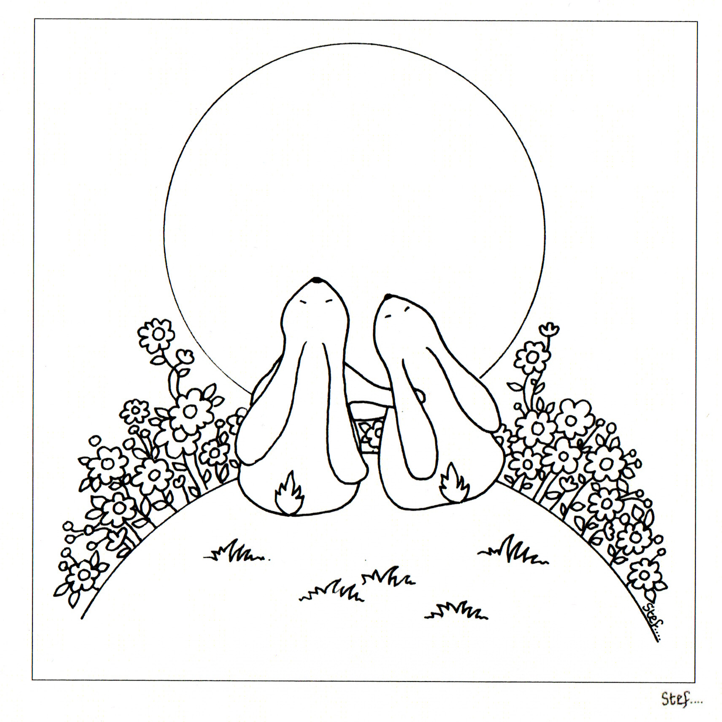 Colour Your Own Two Hares Looking At The Moon — wholesale greeting card
