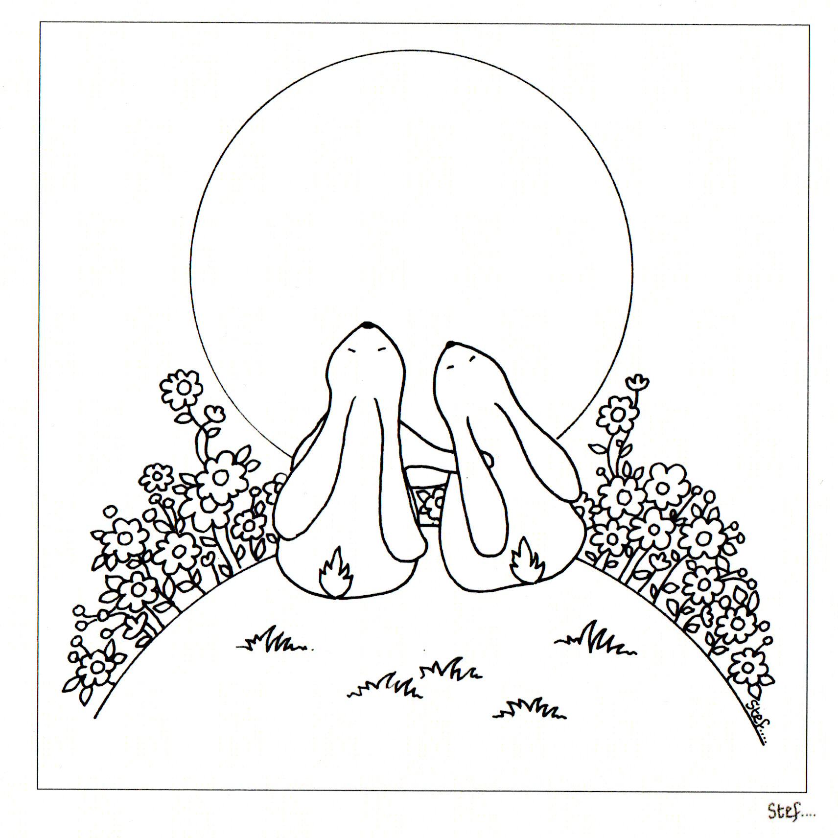 Colour Your Own Two Hares Looking At The Moon — wholesale greeting card
