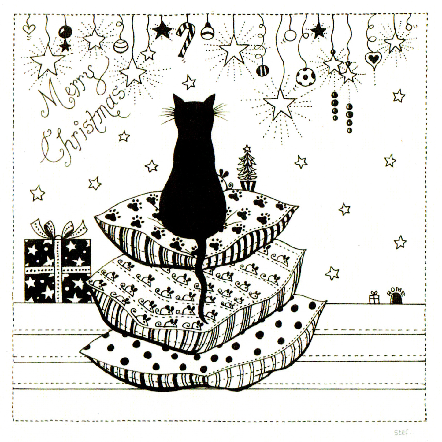 Colour Your Own Cat Sat On Cushions — wholesale greeting card