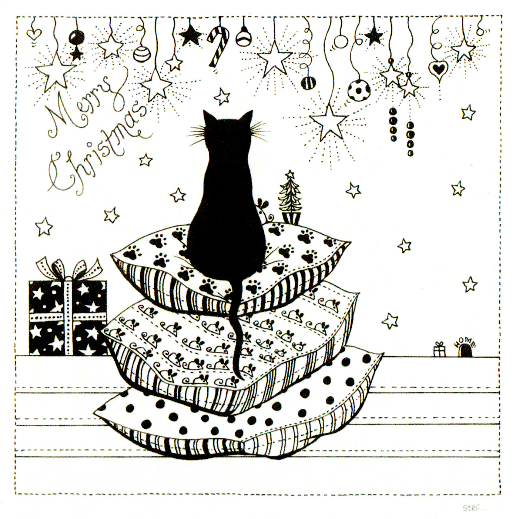 Colour Your Own Cat Sat On Cushions — wholesale greeting card